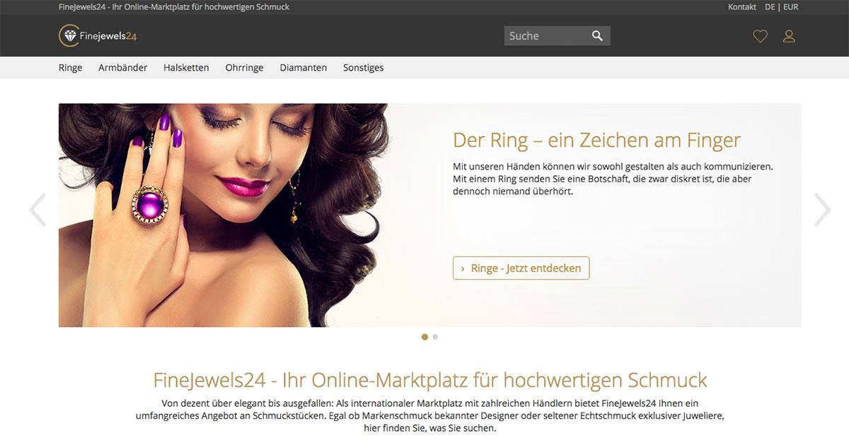 Das ist die Startseite von FIneJewels24.