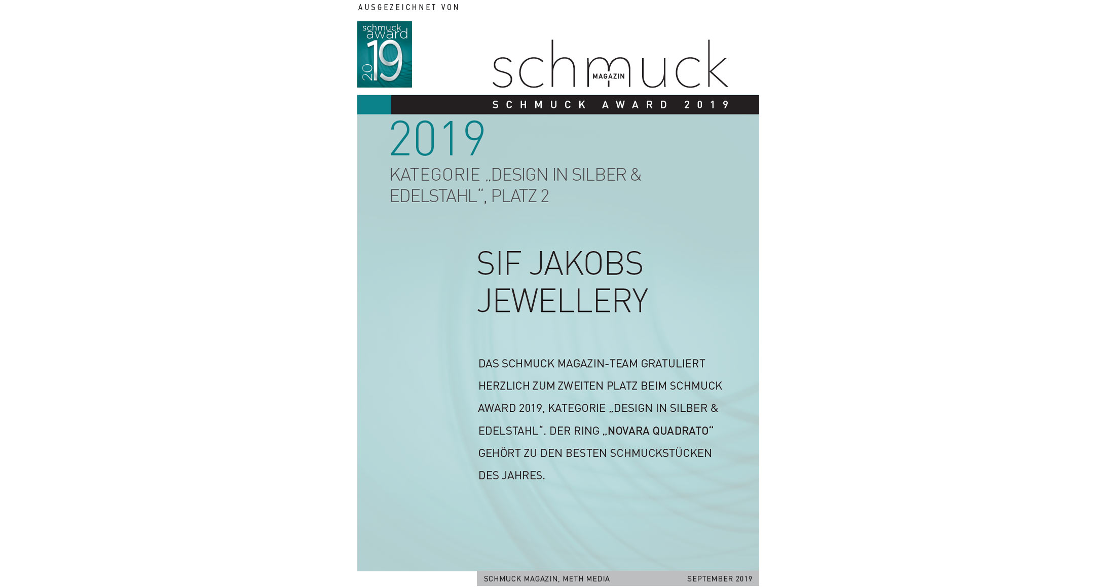 Die Gewinner-Urkunde von Sif Jakobs Jewellery.