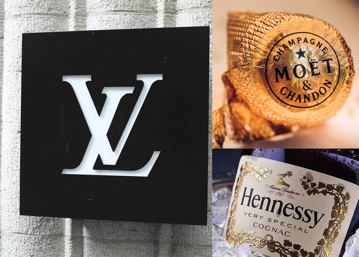 Der Luxusgüterkonzern LVMH erholt sich langsam. Taschen, Mode und Alkohol laufen besser, Uhren & Schmuck allerdings noch nicht. Collage: bmszealand, marzocchi, monticello/Shutterstock.com