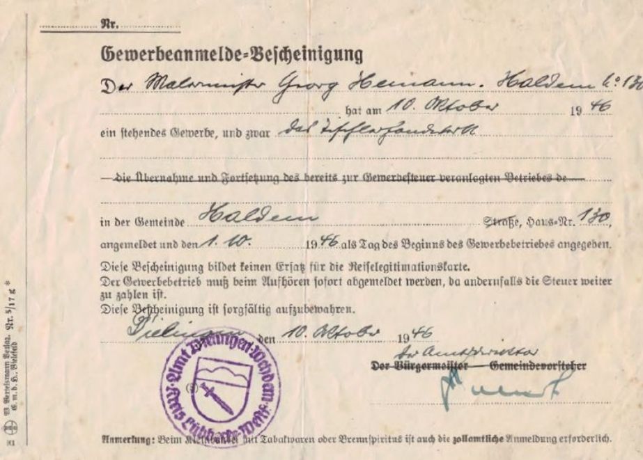 75_Jahre_Ladenbau_Hemann_Gewerbeschein