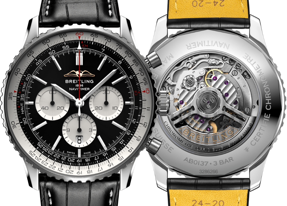 Breitling Navitimer B01 Chronograph 46 mit Boden aus Saphirglas und verschraubtem Edelstahlgehäuse. © Breitling