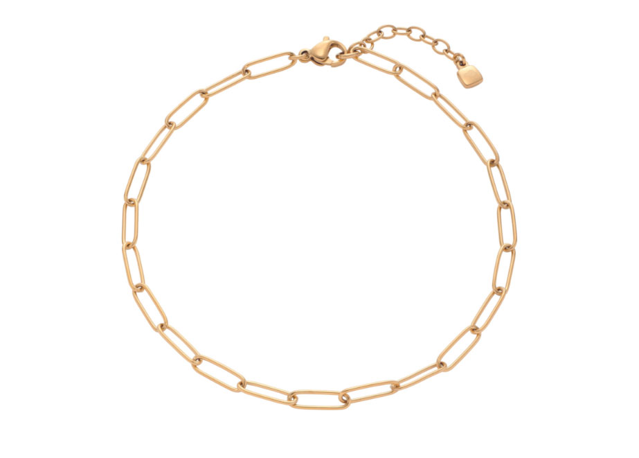 Fußkette Igana im Paperclip-Chain-Look mit offenen goldfarbenen Kettengliedern. Preis 29,95 © Leonardo Ciao