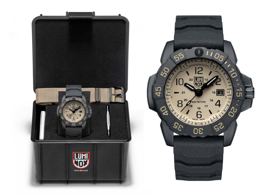 Luminox Navy SEAL Foundation Serie 3250 mit zwei Armbändern: Einmal aus Nylon, einmal aus Kautschuk. © Luminox