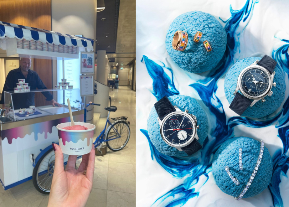 Ein Eis genießen Bucherer-Style: Der Juwelier hat auch seinen Schmuck und Uhren auf Eiskugeln fotografieren lassen. © Bucherer