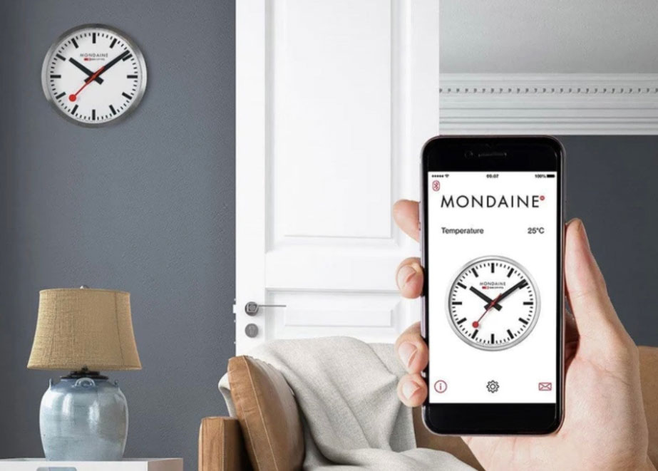 stop2gO. Wanduhr von Mondaine mit WiFi-Konnektivität. © Mondaine