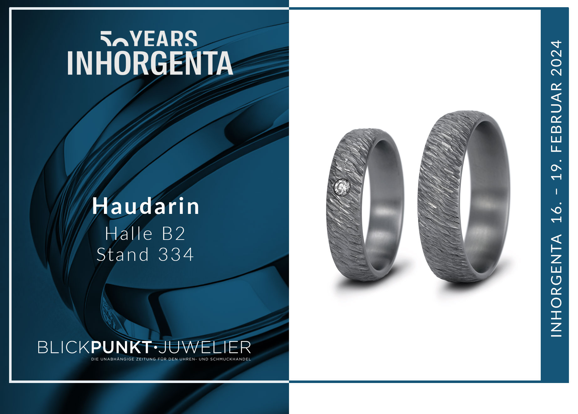 Haudarin präsentiert Trauringe aus 999 Tantal in Halle B2, Stand 334.