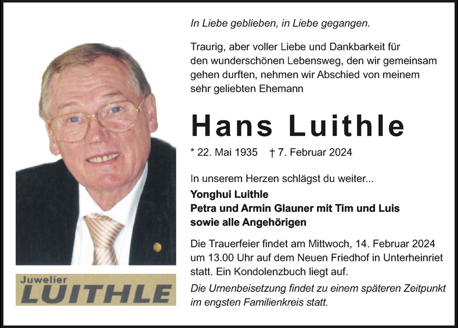 Juwelier Hans Luithle verstorben